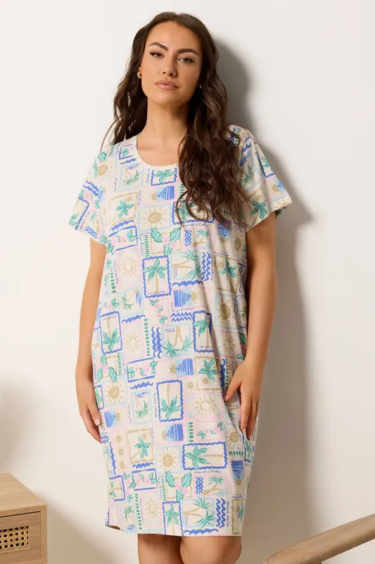 Postcard Print Dipped Back Nightdress - Yours