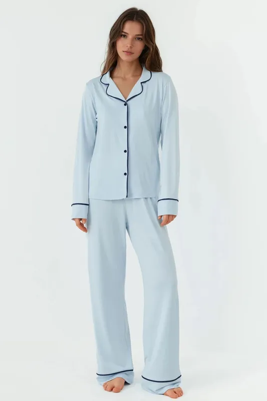 Relaxed Fit Long Sleeve Extra Soft Touch Pajama Set with Shirt Collar - Hiccup
