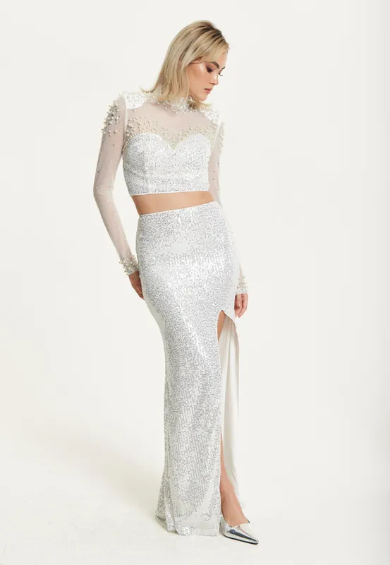 Pearl Sequin Two Piece Maxi Set - Liquorish
