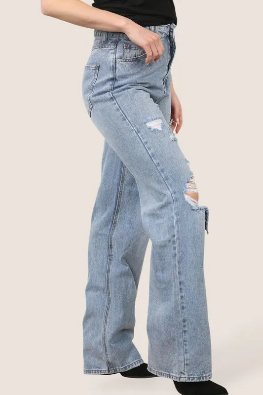 High Rise Distressed Boyfriend Jeans - ELAINA FASHION