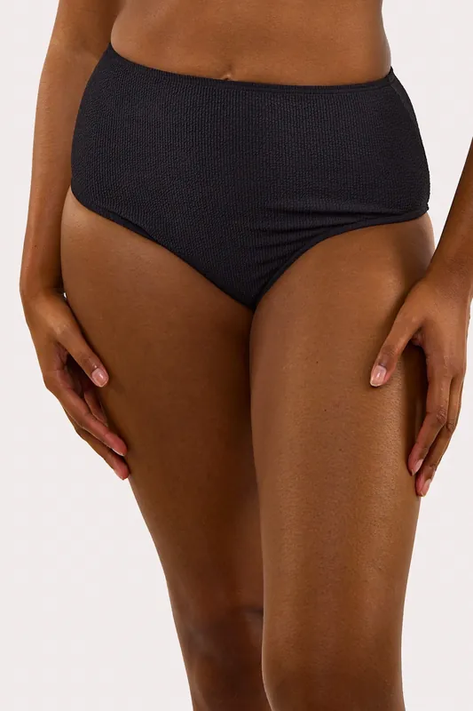 Mila Black Textured High Waisted Bikini Bottom - Peek & Beau