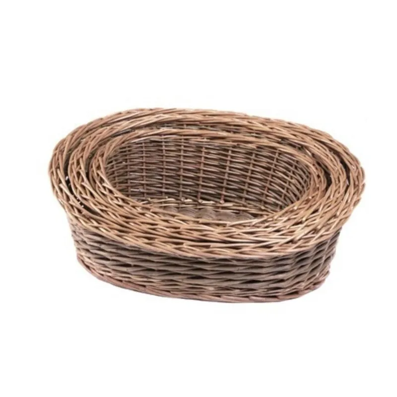 Set of 3 Two Tone Green Oval Willow Trays - Red Hamper