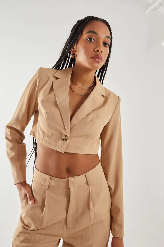 Pinstripe Cropped Blazer - Pink Vanilla