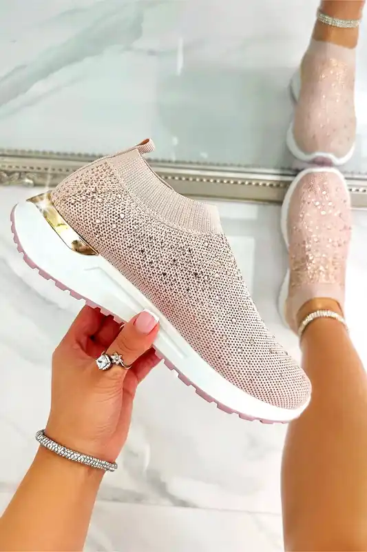 Sparkly Elevate Sculpt Sole Stretch Slip On Trainers - Love Lemonade