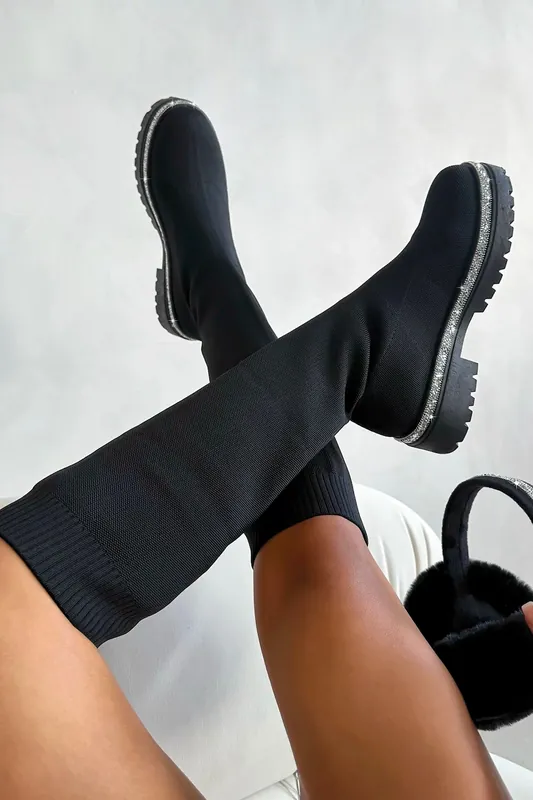 Sparkly Calf Stretch Sock Boots - Love Lemonade