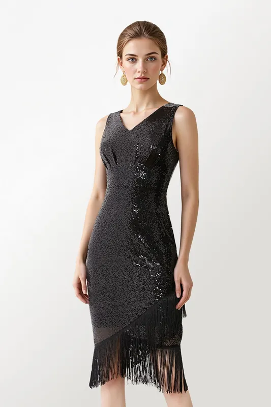 Elegant Dress with Tassels and Sequins - MODISHION