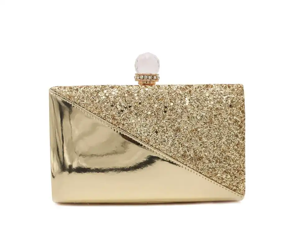 Crystail Clasp Half Shiny Glitter Evening Clutch Bag - Kitise