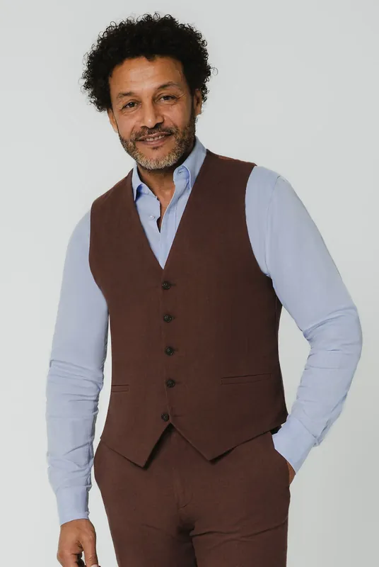 Mocha Linen Waistcoat - Dobell