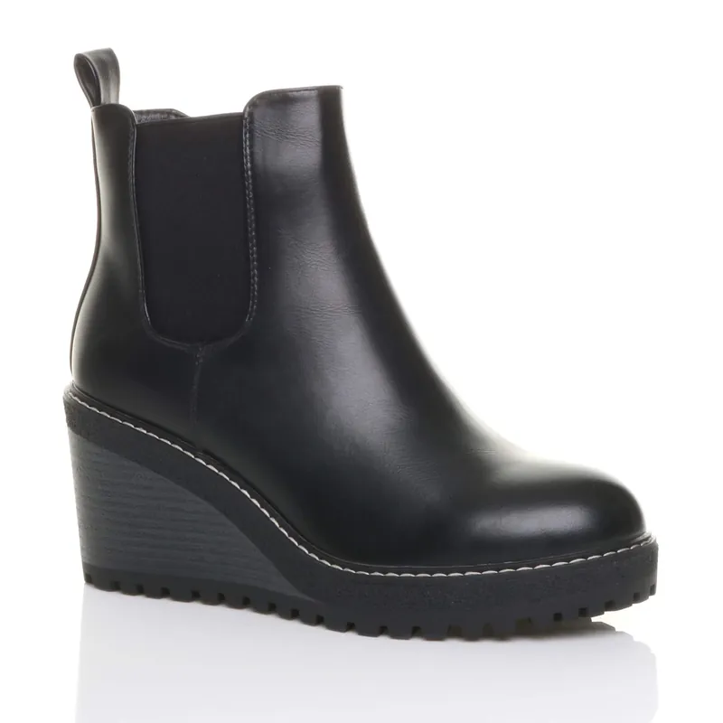 High Wedge Heel Chelsea Ankle Boots - AJVANI