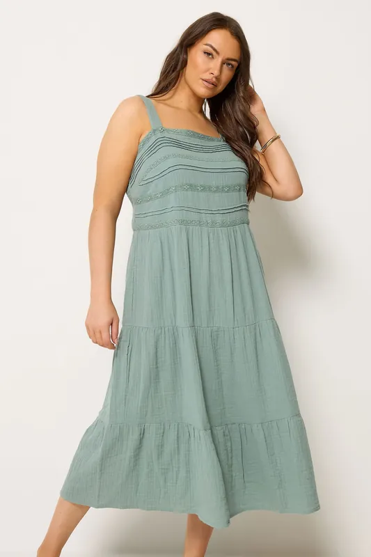 Cheesecloth Pleated Tiered Dress - Yours
