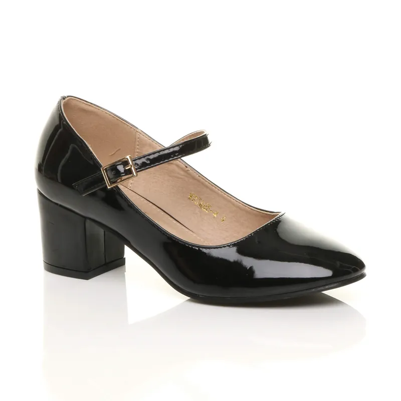 Mid Block Heel Mary Jane Court Shoes - AJVANI