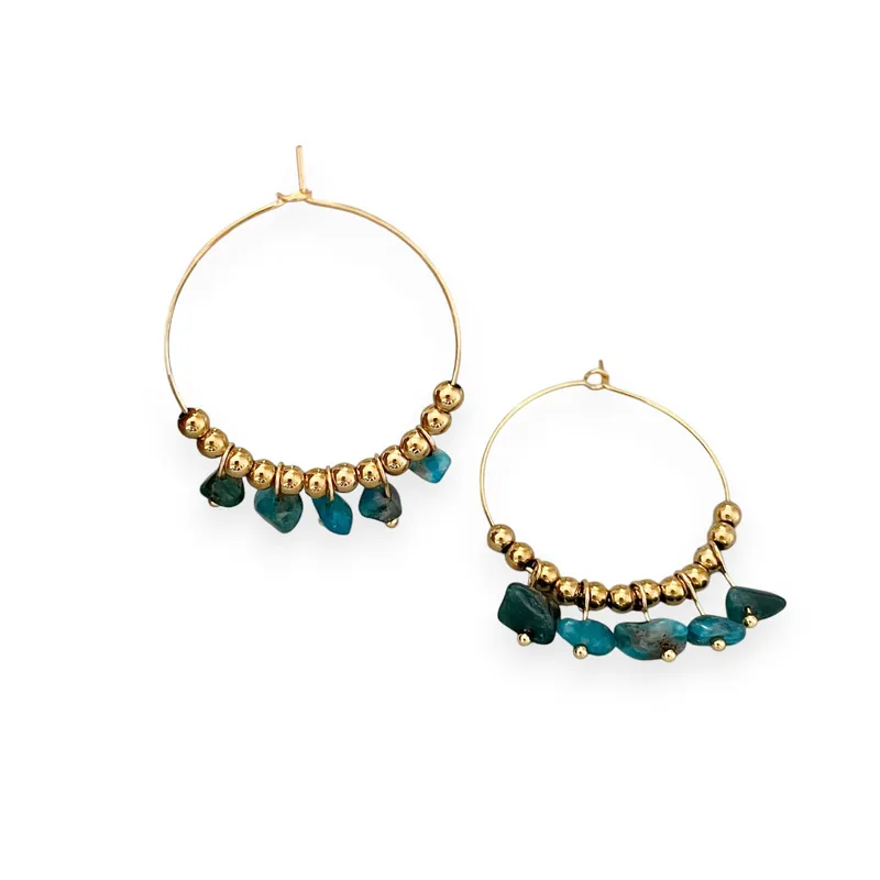 Gold Turquoise Chip Hoop Earrings - Liquorish