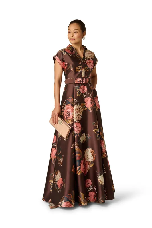Print Mikado Long Shirtdress - Adrianna Papell