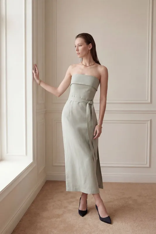 Strapless Maxi Dress with Belt - MyFashion