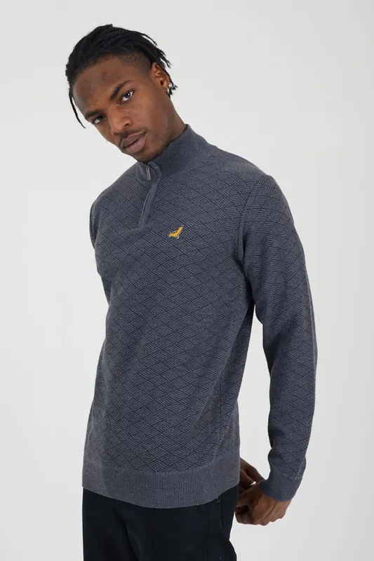 Quarter Zip Funnel Neck Textured Knit Jumper - Brave Soul