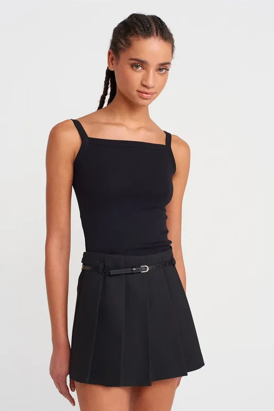 Ribbed Cotton Square-Neck Cami Blouse