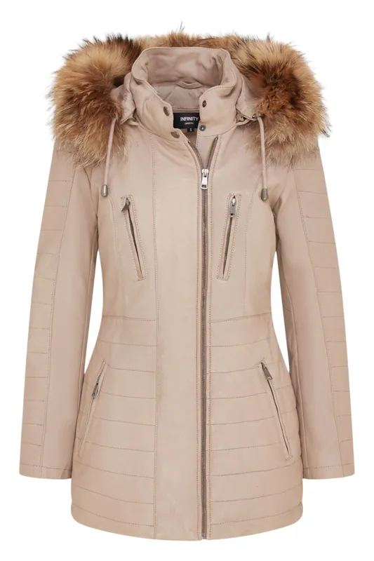 Slim Fit Leather Hooded Parka Jacket-Northam