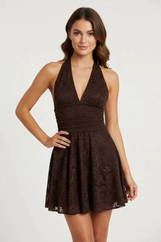 Halter Neck Lace - Mini - Dress