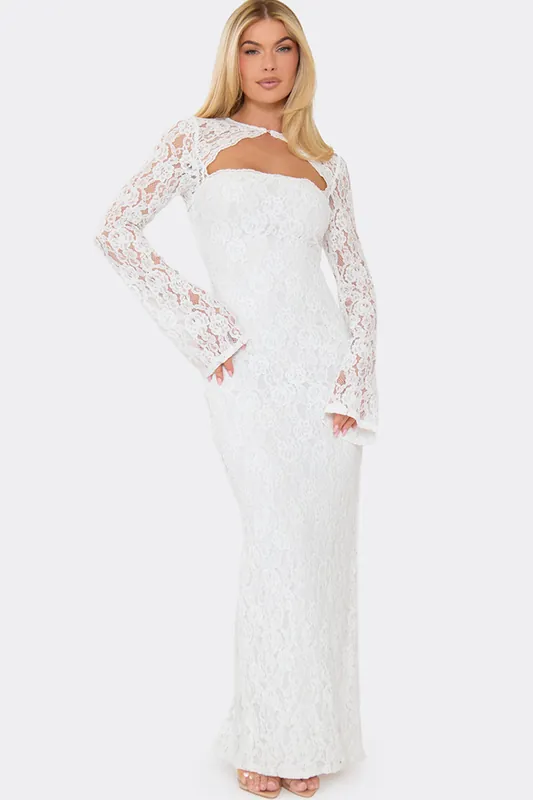 Long Sleeve Cut Out Lace Maxi Dress - EGO