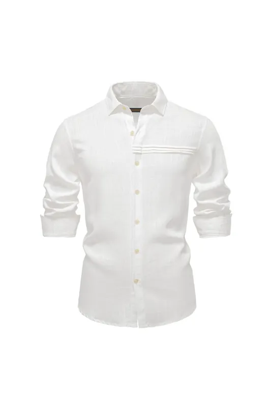 Linen Breathable Turn Down Collar Long Sleeve Shirt - MODISHION