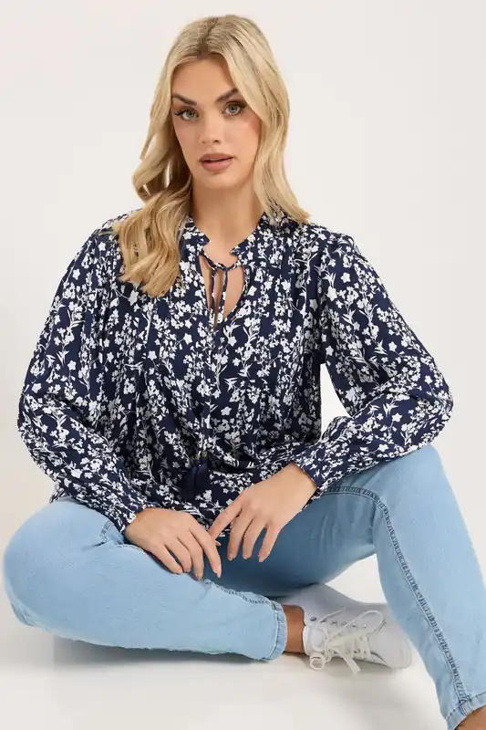 Sequin Embellished Tie Neck Blouse - Yours