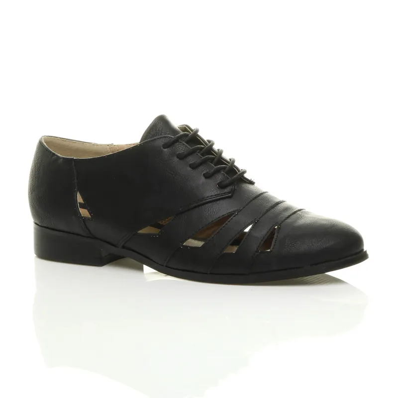 Low Heel Cut Out Lace Up Oxford Brogues - AJVANI