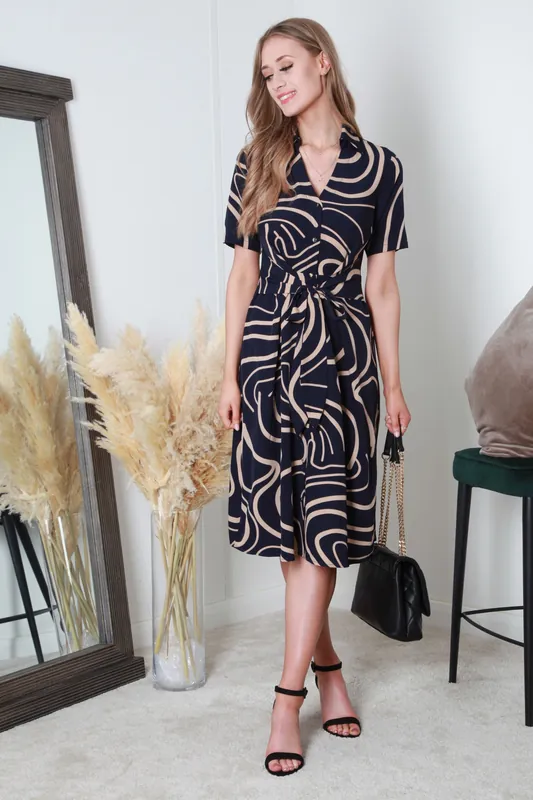 Tie Waist Button Front Shirt Dress - DOUBLE SECOND