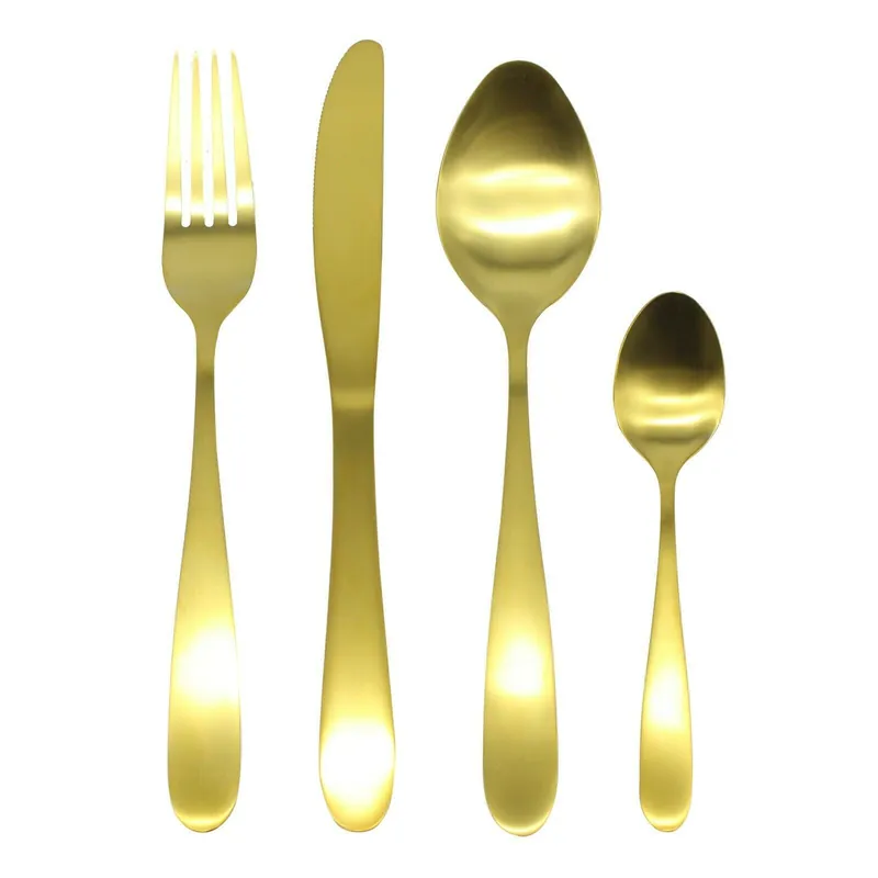 Cutlery Sets Brushed Gold Stainless Steel Light Spoon Fork 16 Piece Set - Glim & Glam