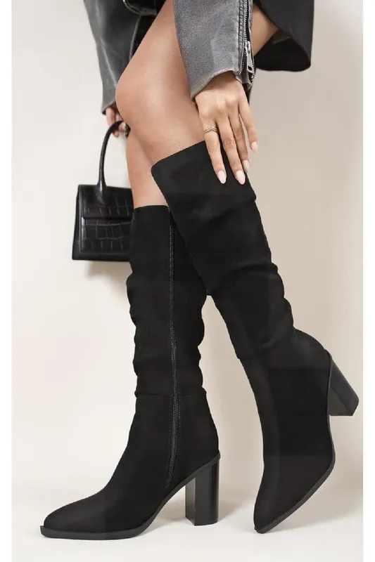 Anaya Knee High Block Heel Boots With Side Zip Closure - IKRUSH