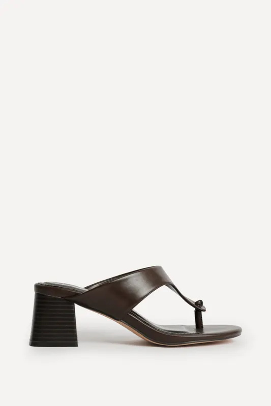 Briar Brown Toe Post Mule Heels - Linzi