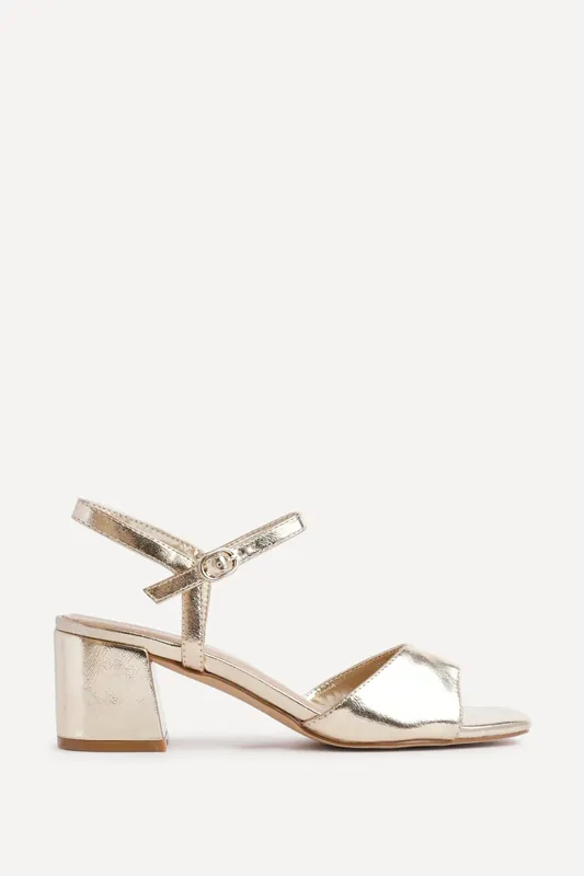 Darlene Gold Faux Leather Low Heeled Sandals - Linzi
