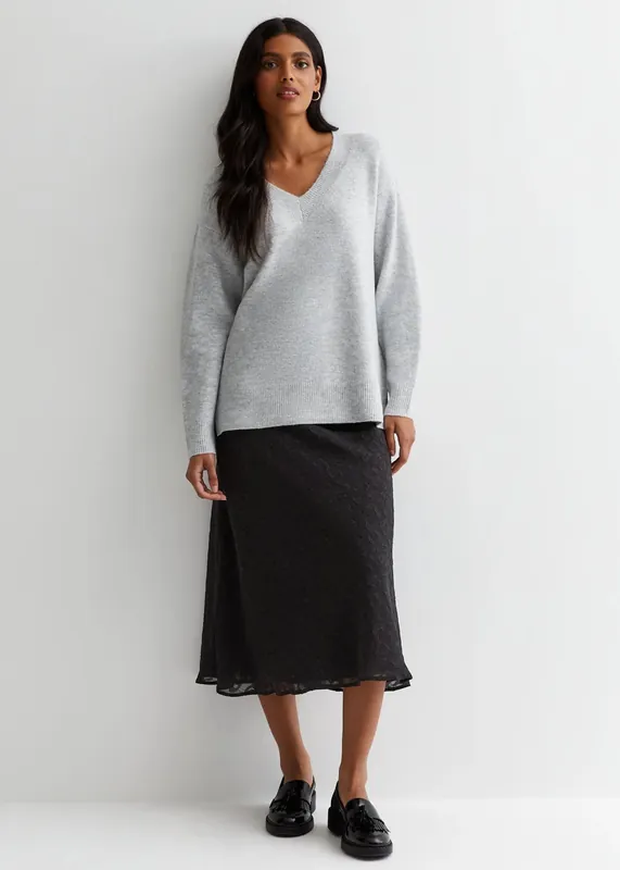 Black Animal Print Jacquard Bias Midi Skirt - Gini London