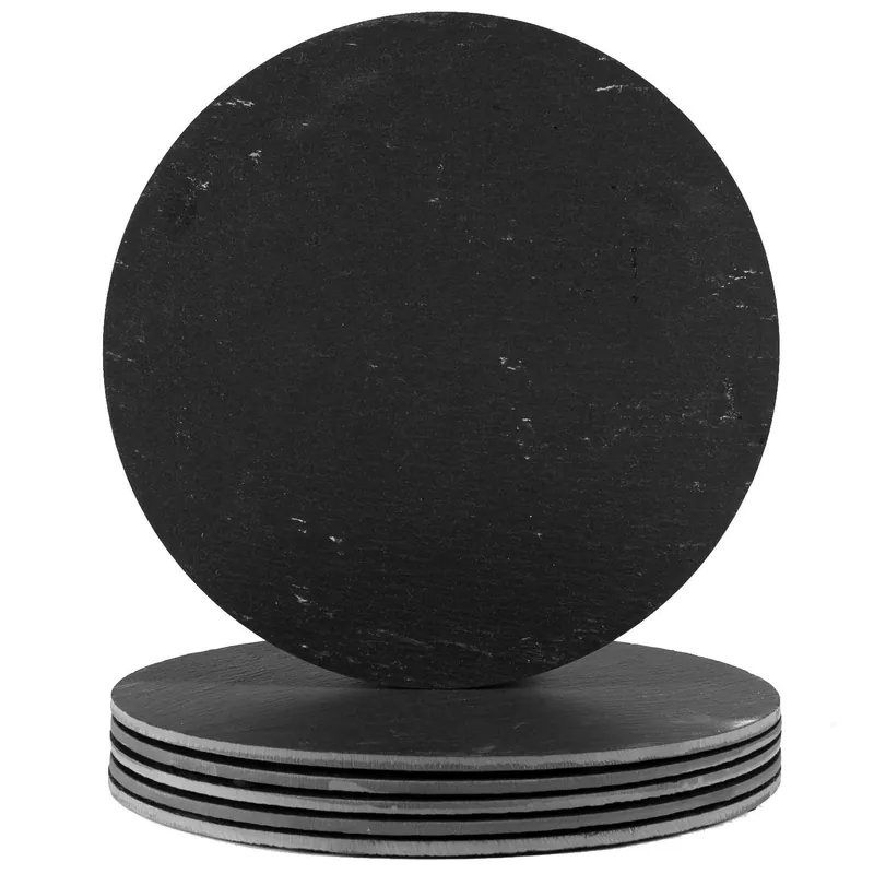 30cm Slate Placemats - Set of 6 Round Natural Stone Dinnerware Mats