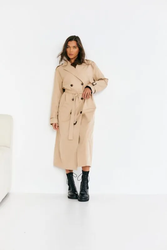 Beige Longline Belted Trench Coat - In The Style