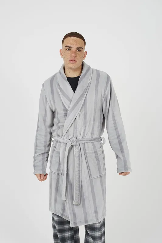 Striped Long Length Sherpa Dressing Gown - Brave Soul