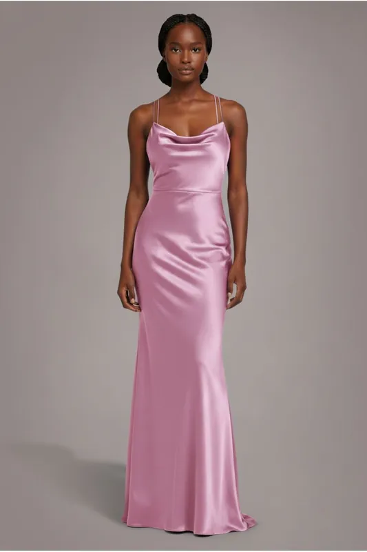 Satin Cowl Neck With Strappy Back Maxi - Goddiva
