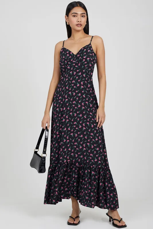 Strappy Floral Maxi Dress With Tie Back Detail - Brave Soul