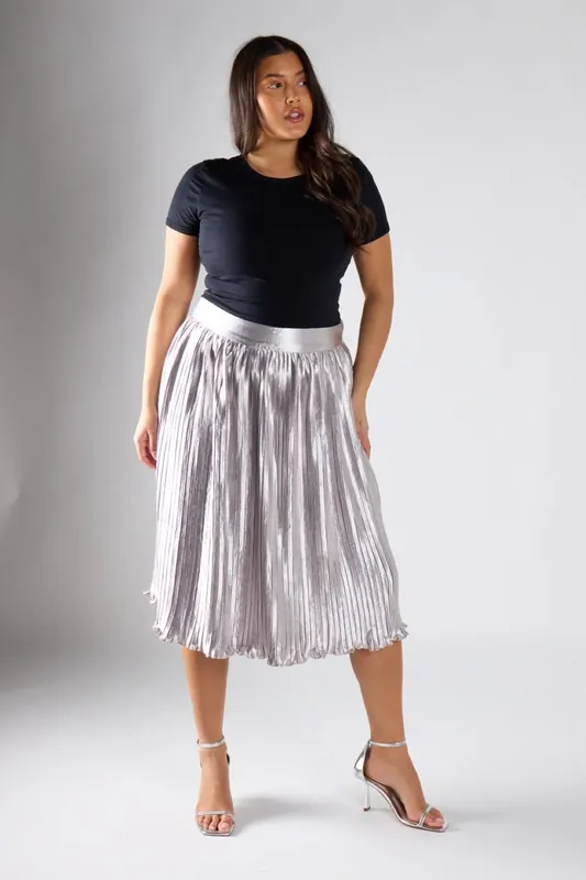 Metallic Pleated Midi Skirt - Shnoo