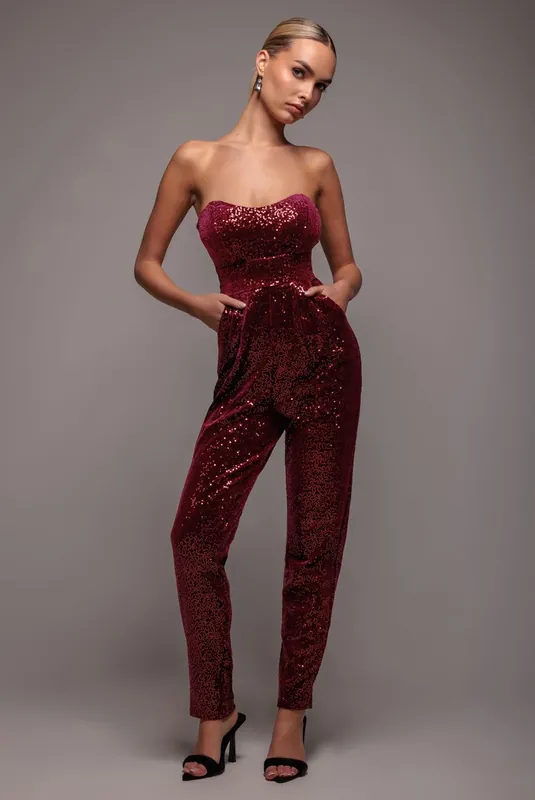 Sequin & Velvet Corset Jumpsuit - Goddiva