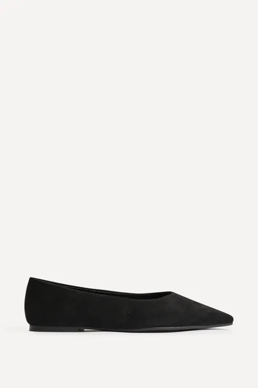 Candid Wide Fit Black Pointed Toe Ballet Flats - Linzi