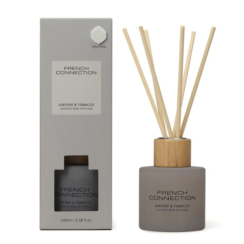 Leather & Tobacco Grey Glass Reed Diffuser 100ml – Home Fragrance - French Connection