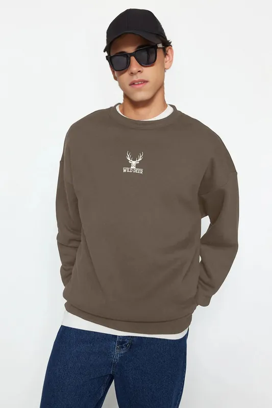 Animal Embroidered Crew Neck Sweatshirt - WOVCOR