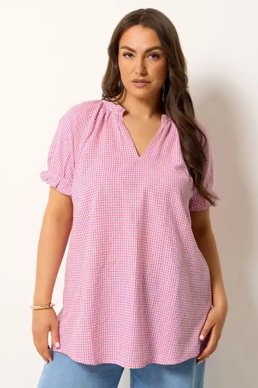 Gingham Puff Sleeve Blouse - Yours