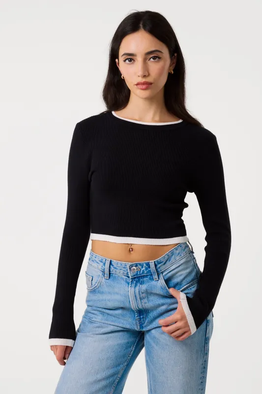 Black Contrast Knitted Jumper - Pink Vanilla
