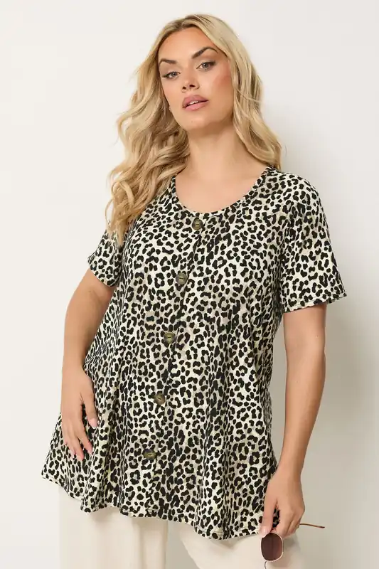 Leopard Print Ribbed Swing T-Shirt