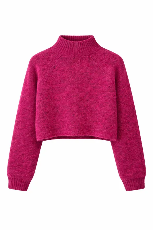 Women's Cropped Textured Knit Sweater - MixRay