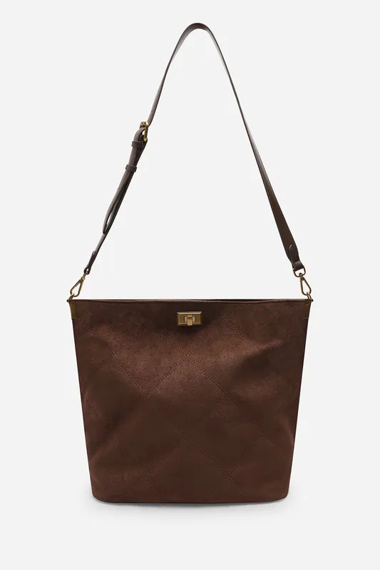 'Fern' Suede Shoulder Bag with Turn Lock - Where's That From