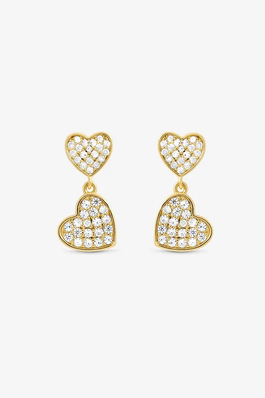 18K Gold Plated Micro Pave Heart Earrings - Jon Richard