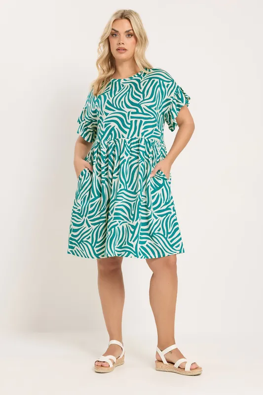 Abstract Frill Sleeve Tunic Dress - Yours