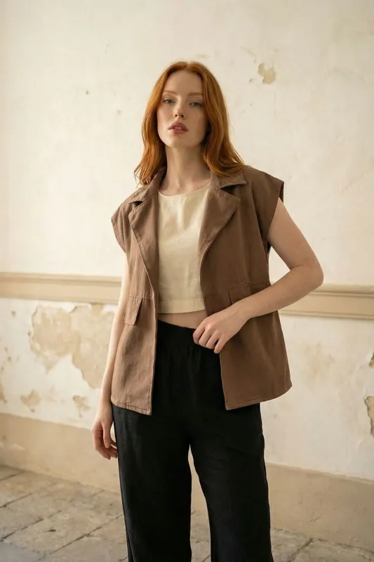 Cotton Waistcoat with Jacket Collar and Pocket - MyFashion